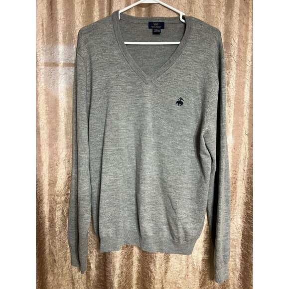 Brooks Brothers Men's Large Merino Wool Blend  Gray V-Neck Sweater Long Sleeve - Picture 1 of 10